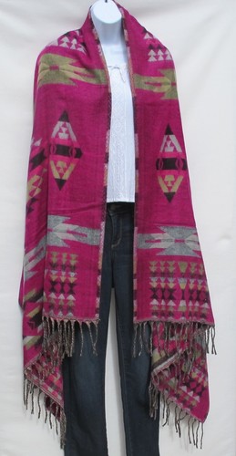 Yak Wool Blend|Shawl/Throw|Handloomed|Nepal|Reversible|Pink/Purple/Tan/Black - Picture 2 of 7