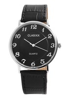 Clasixx Herrenuhr Mit Lederimitationsband Silber Schwarz Quarz Analog Wristwatch