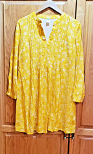 Old Navy Womens Rayon Yellow Floral Print Pintuck Long Sleeve Tunic Dress Size M