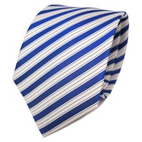 Tigertie Designer Seidenkrawatte Blau Marine Weiß Gestreift - Krawatte Seide