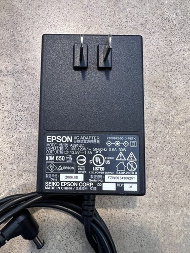 Epson A391UC AC Adapter 13.5V 1.5A 30W Scanner Printer Power Supply - Tested - 第 2/4 張圖片