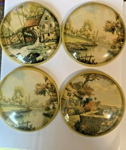 Vintage Bubble Glass Scenic Old Mill Water Wheel Flower Girl Country Wall Hanger