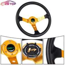 14INCH 6 Bolt Gold Universal Aluminum Racing Steering Wheel Drifting Deep Dish