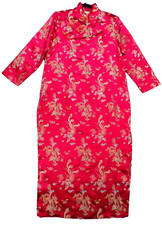 Vintage 60s Cheongsam Qipao Dress Handmade Red Brocade Dragons L 70's MCM Bridal