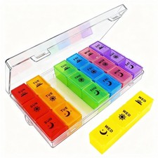 Acquwistach Weekly Pill Organizer 3 Times a Day, 7-Day White-rainbow