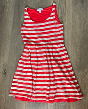 Elle Size 8 Sleeveless Eyelet Dress Fit & Flare Dark Coral & Cream Striped