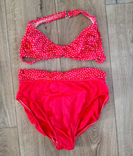 Vintage 80s/90s Red Polka Dot Bikini Halter Top High Waisted Size Medium