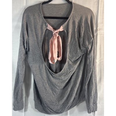 Adore Me Women's Pajama Top Long Sleeve Loungewear Sleepwear Gray & pink Large