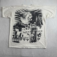 VTG FOTL Native American Big Print Eagle White SS Graphic Shirt Stains Men's XL