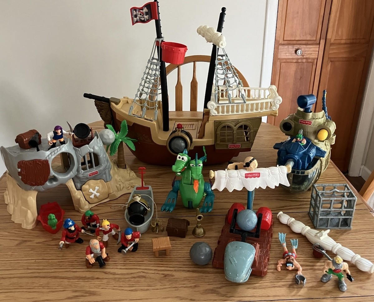 Large Lot Vintage 1994 Fisher Price Great Adventures Pirate Ship