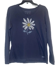 Life is Good Women’s Crusher Blue Art Of Optimism Flower Long Sleeve T Shirt M