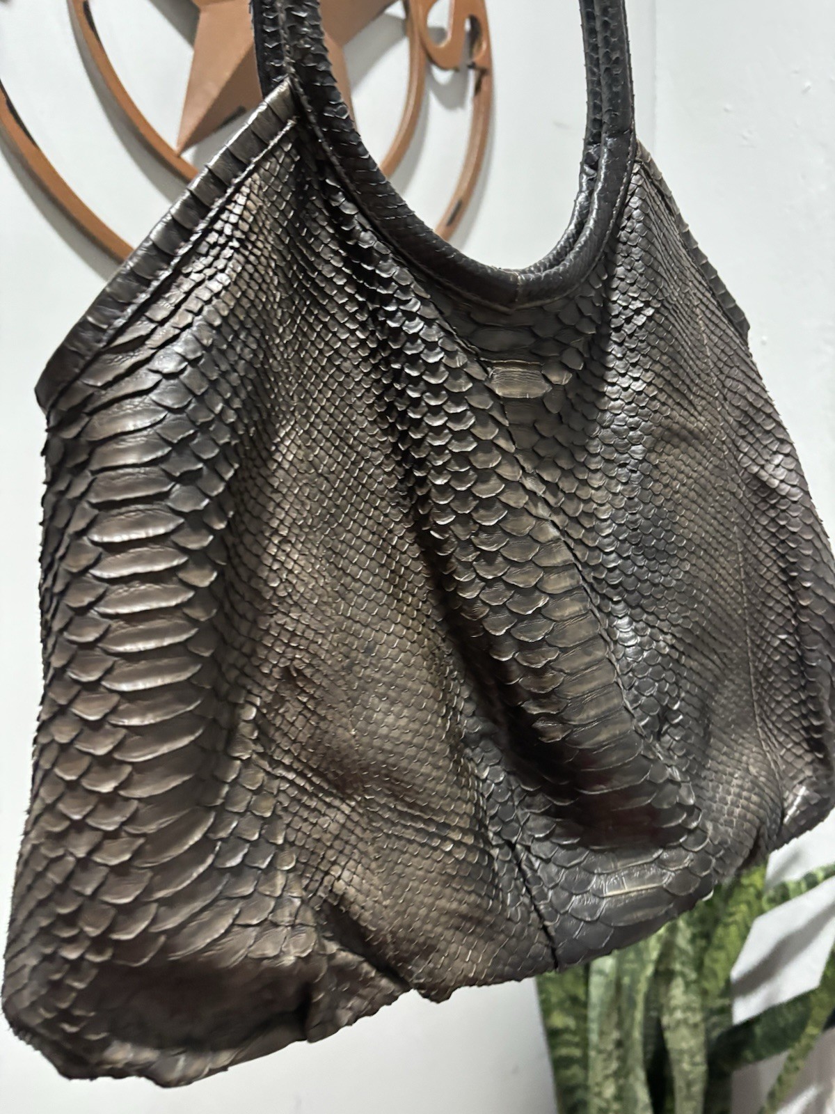 Large Tote Bag - Python/Snakeskin Pattern Bag Bla… - image 4