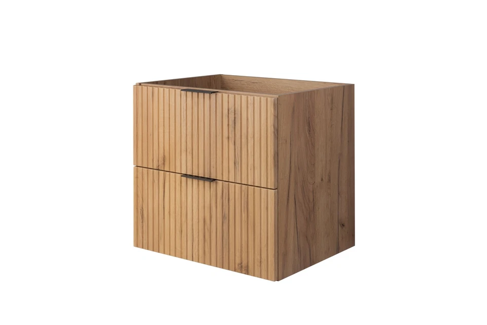 Meuble sous-lavabo sur pied FLOW 120 cm façade rainurée chêne avec plateau - Photo 3/4