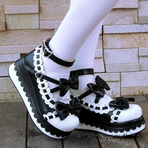 SAOLA Scarpe Lolita Sweet donna punta tonda suola scollata plateau Mary Janes fiocco L
