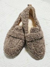 Women's Teddy Slippers Size 38 7- Brown Moccasins Plush Fleece Cozy Warm Comfy