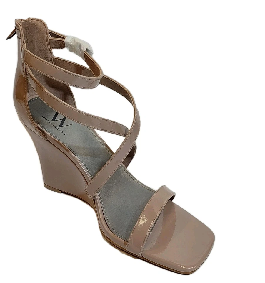 WORTHINGTON Women's Wedge Sandals Heels Ankle Strap Beige Size 8.5 M Back Zipper - Image 3 of 4