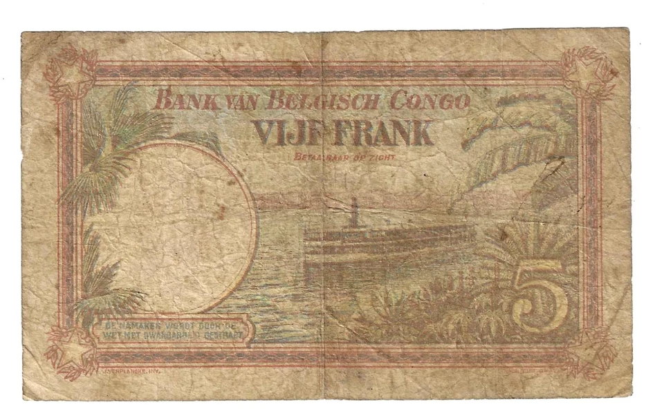 Billet du, CONGO BELGE , 5 francs , 1929 , B /VG - Photo 2/2