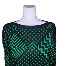 Esprit Sport Vintage 80s Zigzag Oversized Sweater Womens Size L Black Green