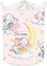 Sleeping Elephant Kid Laundry Basket Pink Baby Girls Clothes Hamper for Nursery
