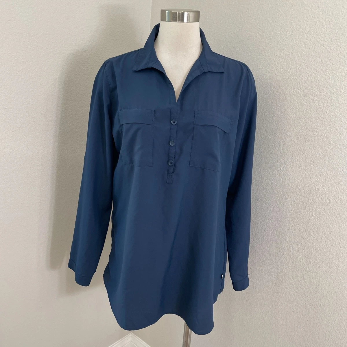 Royal Robbins Femme XL Nylon Extérieur Chemise Boutonnée Vert Roll Tab