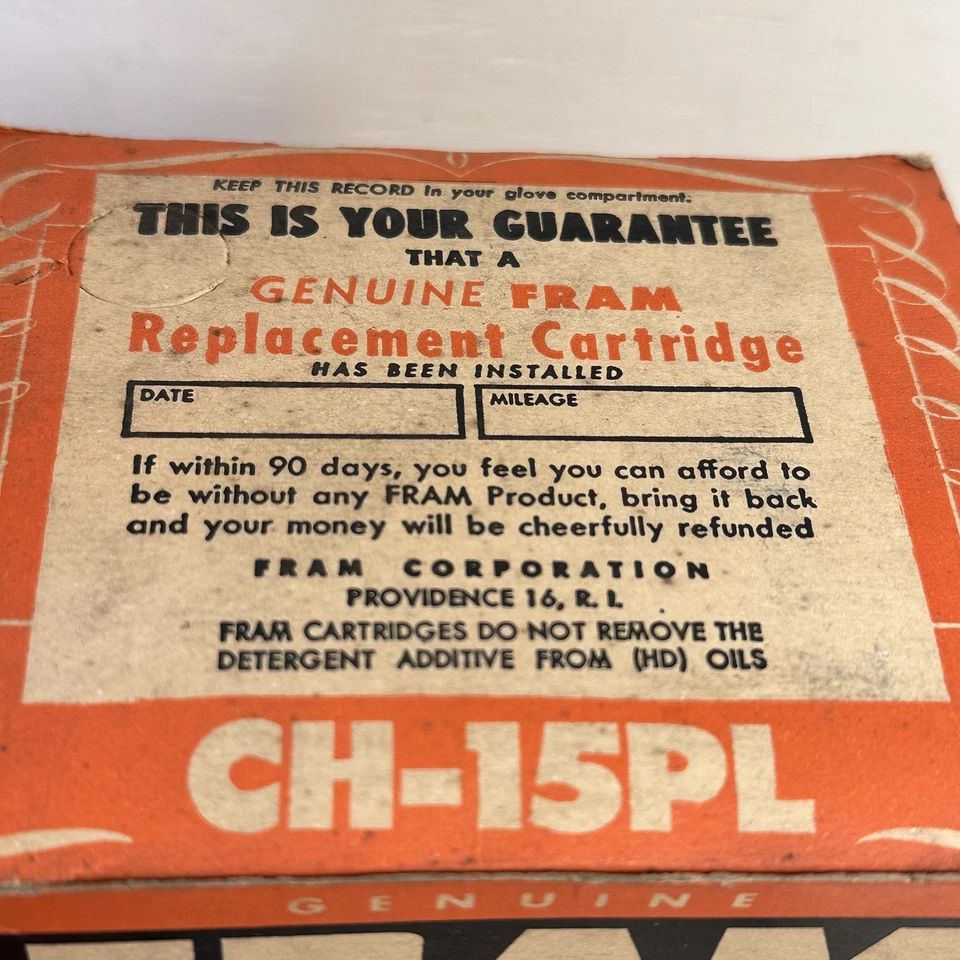 Lote De 5 Cartuchos De Filtro De Aceite Fram Ch-15Pl Nuevos De Colección Para Dodge V8 1957-58 Foto 3 de 4