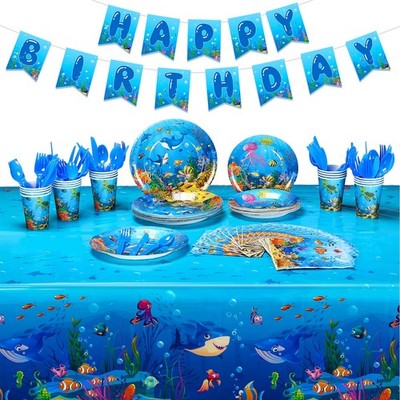 171 Pcs Under the Sea Party Supplies Ocean Sea Party Tableware Set Underwater...