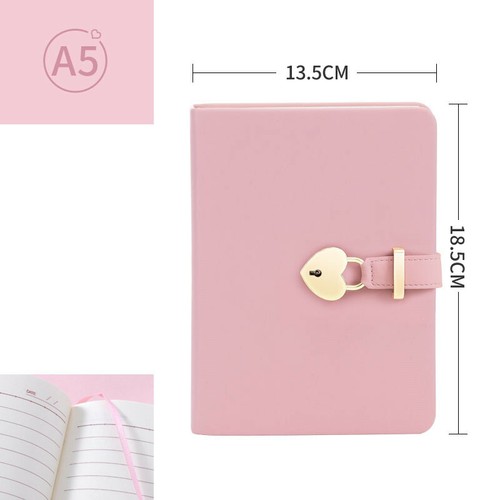 A5 PU Leather Pink Cute Journal Notebook Lined Paper Diary Gift Heart Lock & - Picture 11 of 18