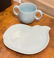 Tiffany  Co. Tiffany Tots Whale Plate Cup Set Blue Porcelain Baby Child Dish