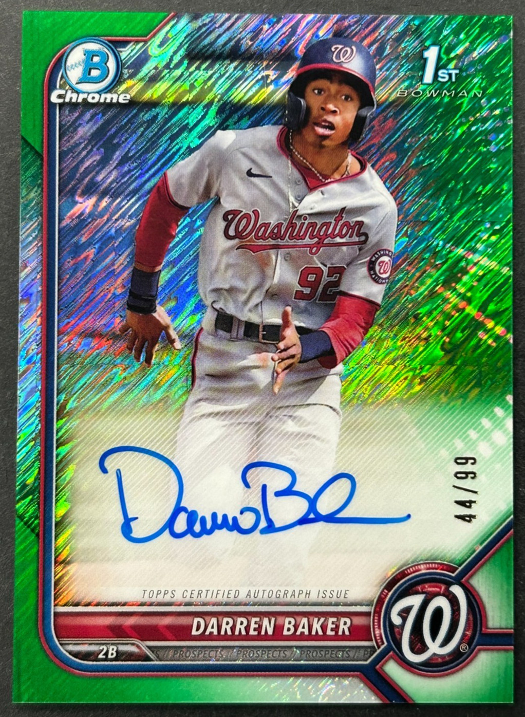2022 Bowman Chrome 1st - Darren Baker #CPA-DB Nationals - Green Shimmer AUTO /99