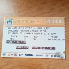 Ticket : 2009/2010 20/3/2010 Premier Wigan Athletic v Burnley FC
