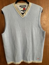 Vintage Tommy Hilfiger Men  s SZ L Blue V Neck Sweater Vest 100 Cotton