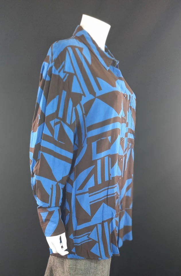 Next Blue Black Pattern Long Shirt Roll Tab Sleeves UK 18 EU 46 100% Viscose - Image 4 of 4