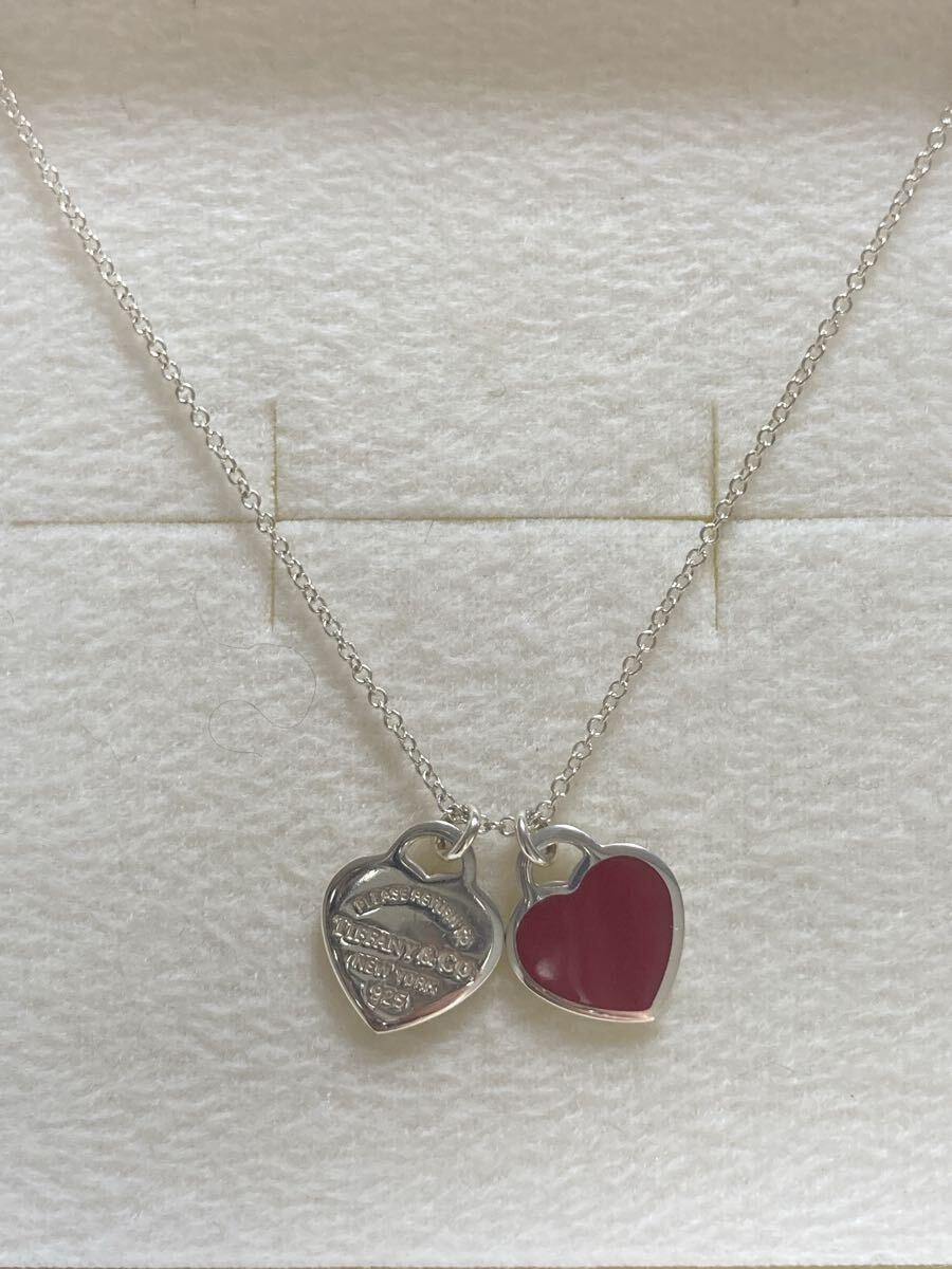 TIFFANY & Co. Return to Mini Double Red Heart Enamel Pendant
