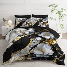 7 Piece Marble Floral Comforter Set  Black and White Marble Bedding King Racr 10