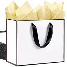 12 Pack White Gift Bags with Tissue Paper, 12.5x4.5x11 inches White Paper Bag...