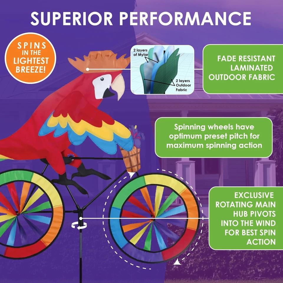 Bicicleta Spinner Parrot 30" - Diseño de Pájaro Tropical, Resistente a la Intemperie Exterior Dec... Foto 4 de 4