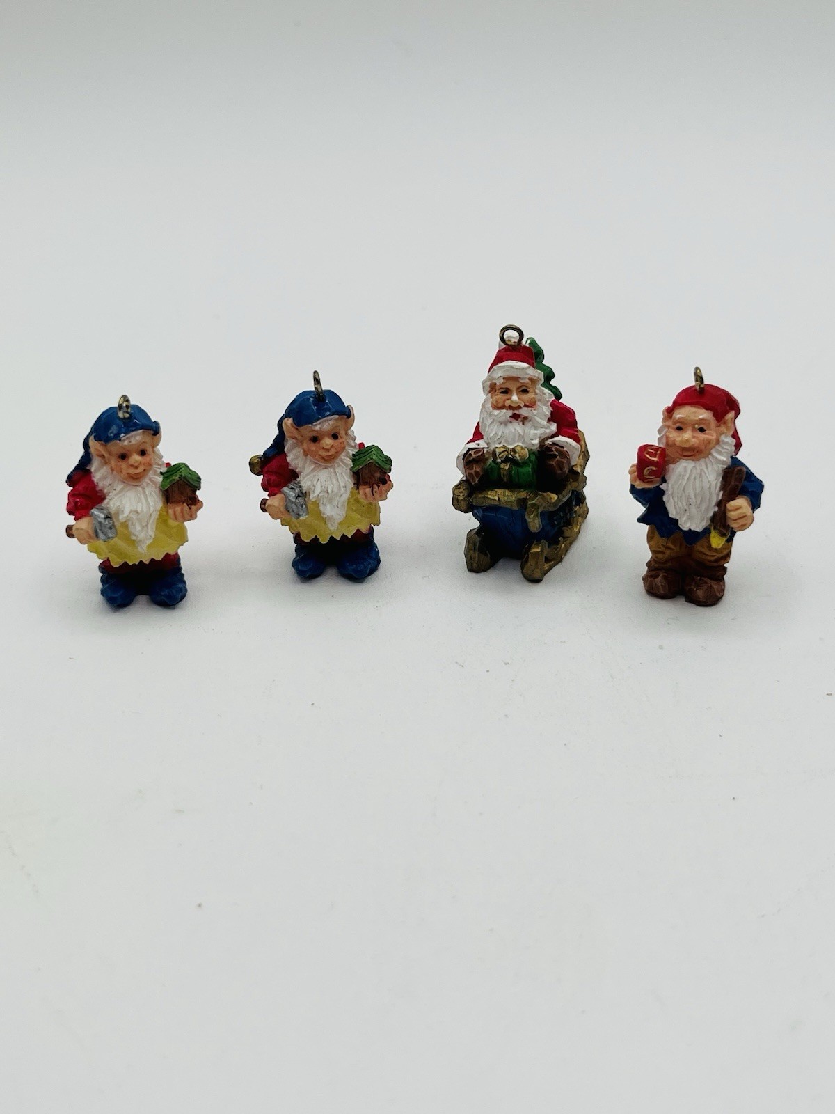 Lot of 4 Vintage Miniature Santa Claus And His Elves Christmas Tree Ornaments