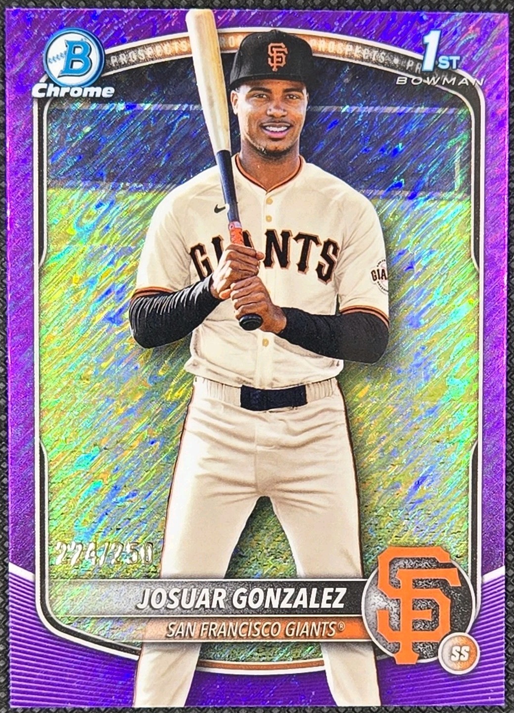 JOSUAR GONZALEZ 2025 BOWMAN CHROME 1ST PURPLE SHIMMER GIANTS /250