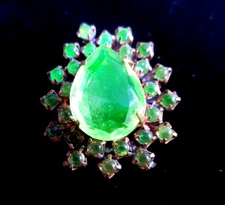 Czech Vintage Glass Rhinestone Button  Vaseline Uranium Glows in Blue Light