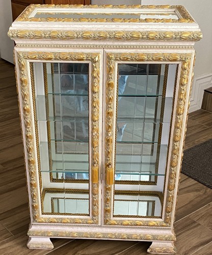 Italian Horchow Creazioni Vitrine Rococo Baroque Gold Gild Cabinet Glass Shelves