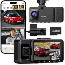 3 Channel Dash Camera for Cars, 4K UHD Dash Cam Front and Rear Inside with 64...