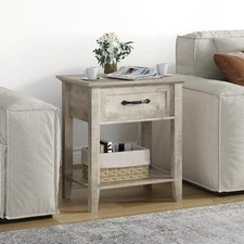 Nightstands, End Table with Drawer, Side Table for Living Room, 2 Tiers Stora...