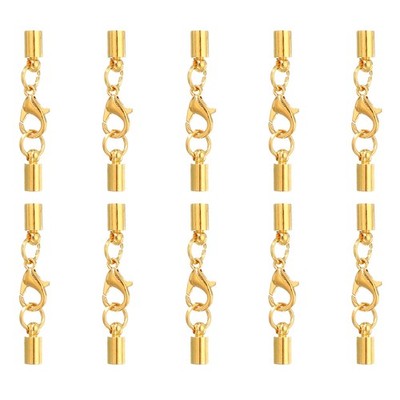 10Pcs Leather Lanyard Caps 0.16'' with Tail Buckles and Carabiner Gold