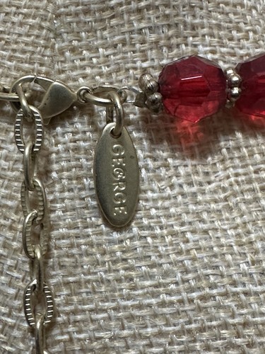 GEORGE - 22” Brushed Gold Tone Chain - Deep Red Beaded Charm Necklace Adjustable - Picture 9 of 10