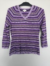 Hennes Collection 3/4 Sleeve V Neck Striped Top Size M Purple Great Condition