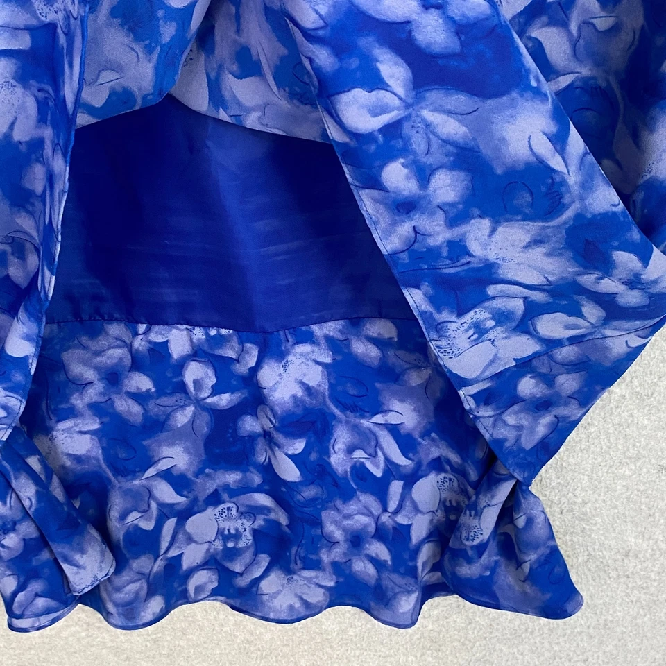 Leslie Fay Dress Womens 18 Blue Floral Sheer Lined Layerd Short Sleeve Back Zip - Image 4 of 4