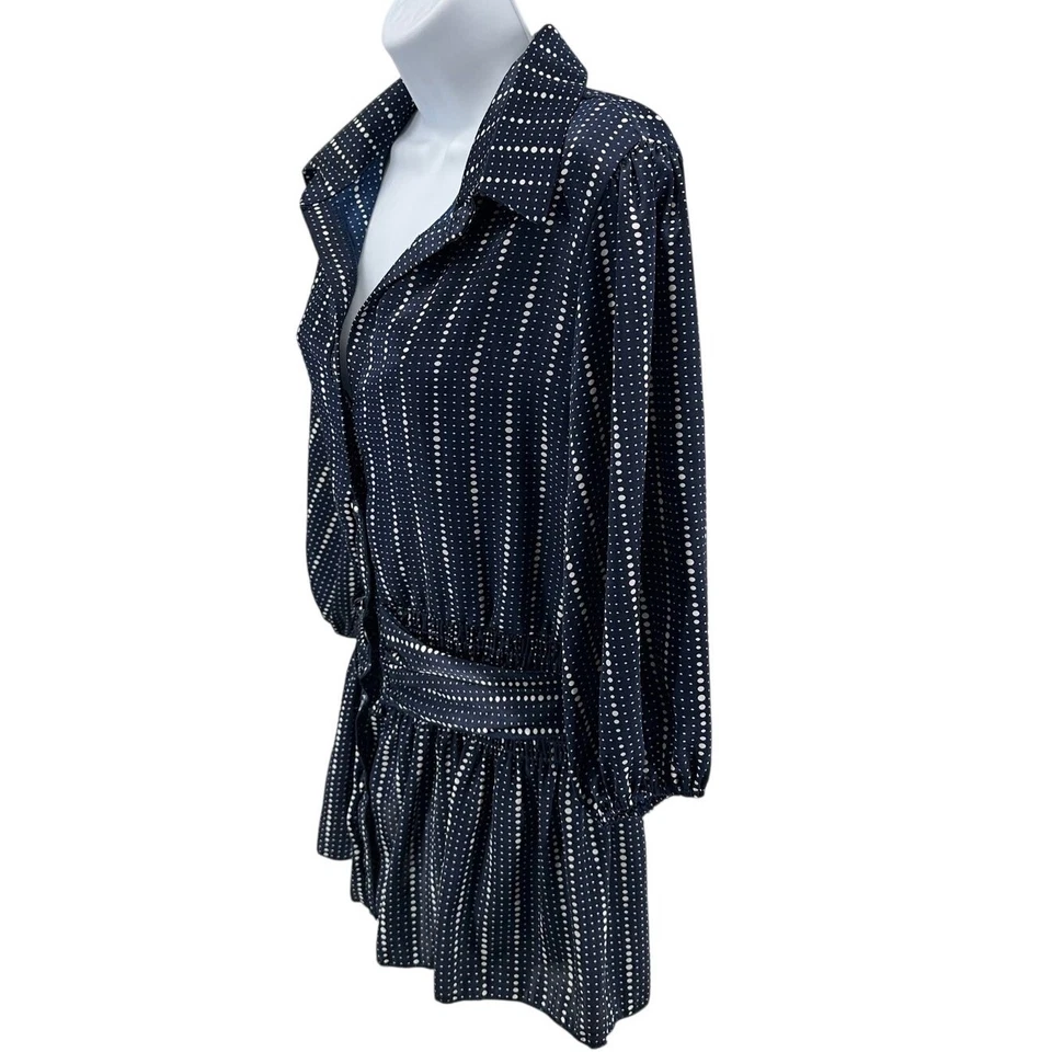 Blusa Charlotte Russe para mujer L azul marino a lunares manga 3/4 peplum cintura corbata Foto 3 de 4