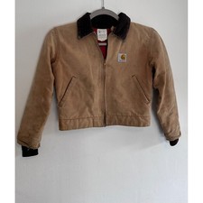 Vintage Carhartt Kids Detroit Jacket J06 BRN Tan Duck Canvas Corduroy Distressed