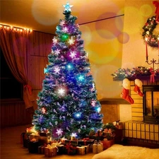 5ft Christmas Tree with Pre Lit Multi Color LED Lights Star Lights Bushy Pine US