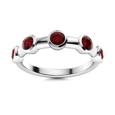 4mm Round Garnet 925 Sterling Silver Five-Stone Band Stackable Red Gemstone Ring